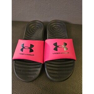 Under Armour Graphic Logo Slide Kids Ansa Sandal Black/pink, Size 4Youth‎